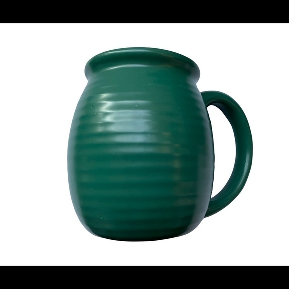 POTTERY mugs hand thrown Kelly green ribbed set of 4 - Picture 2 of 5